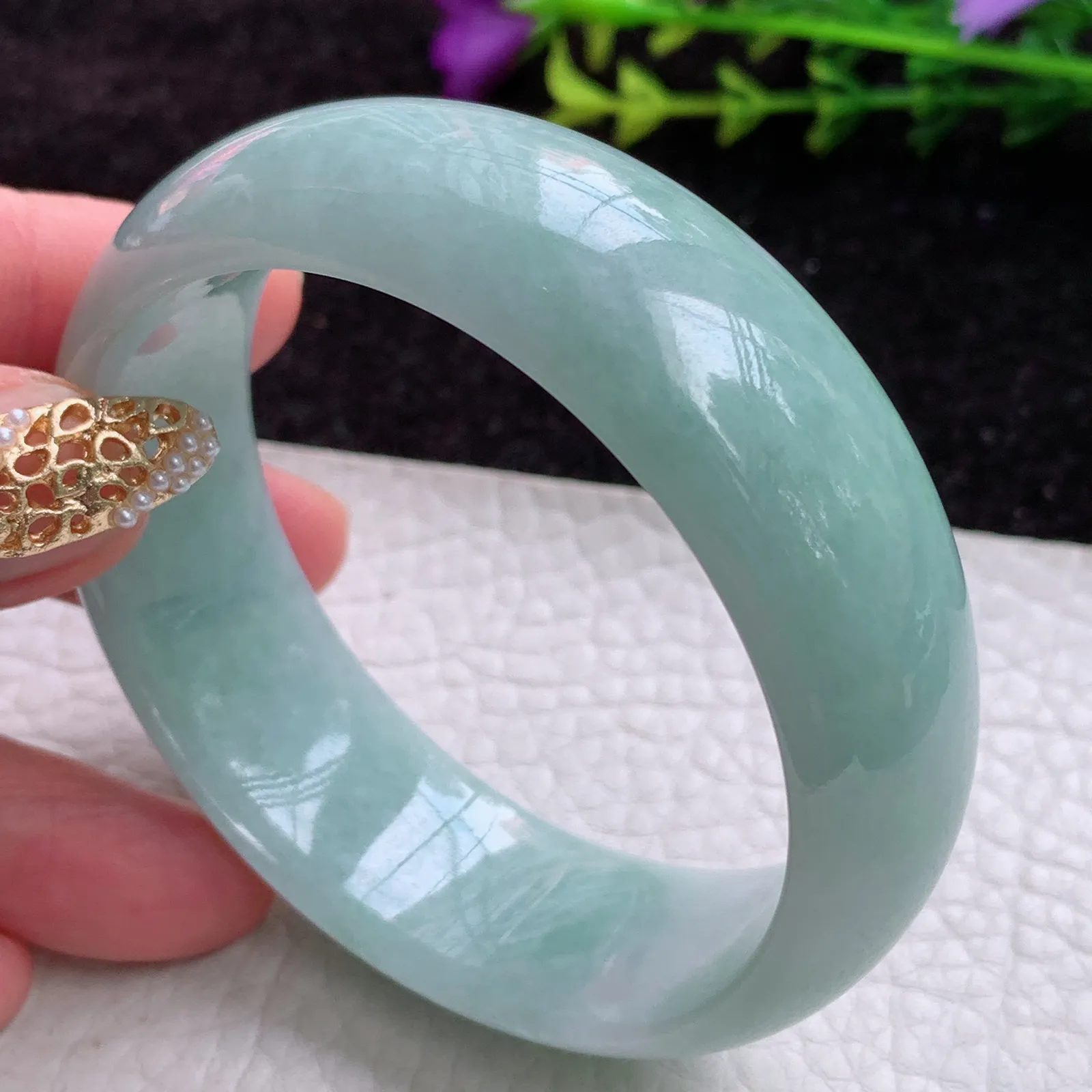 js实拍56*19.5*7.6轮胎镯 缅甸翡翠胶感清新百搭宽边玉手镯 玉手环