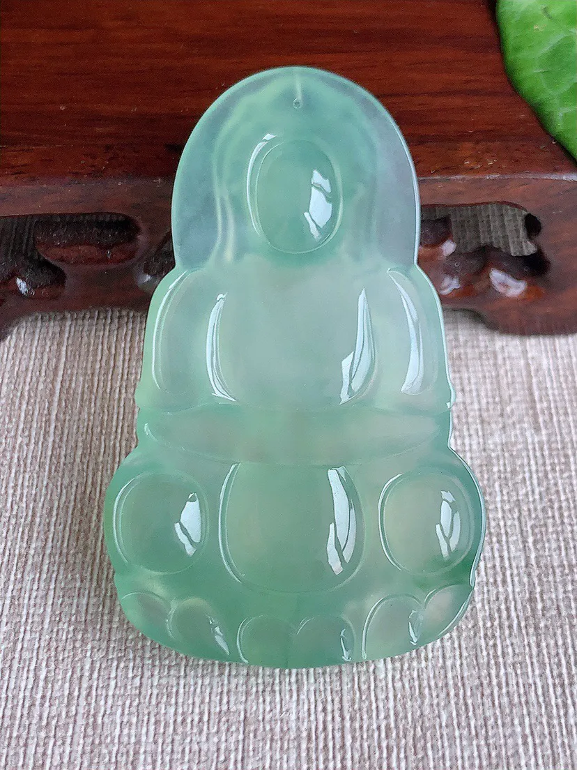 缅甸a货翡翠ddj老坑冰种晴水正装观音吊坠 整体60.8×37×5.8mm 23.28