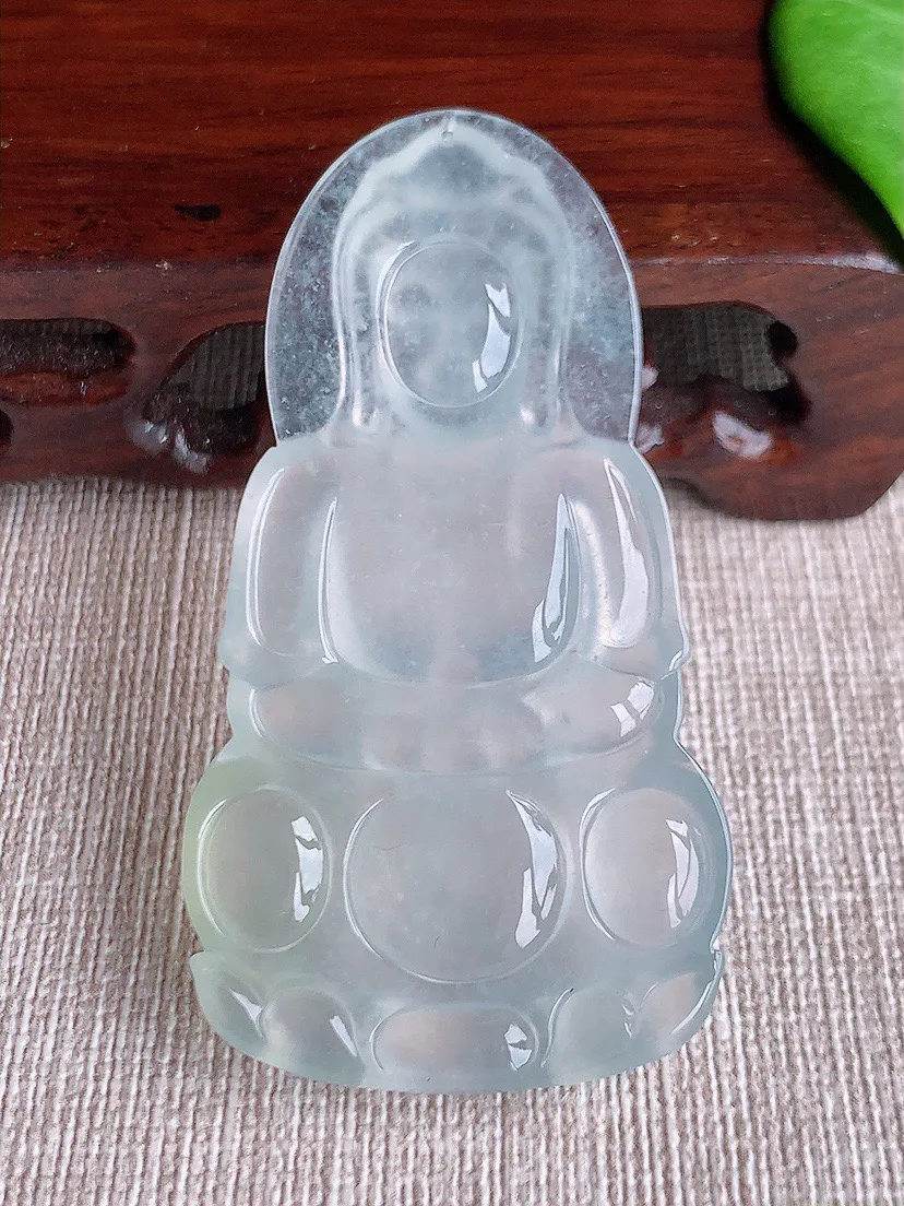 天然a货翡翠ddj老坑高冰种白月光正装观音吊坠59.6×31.7×5.4mm 19.85