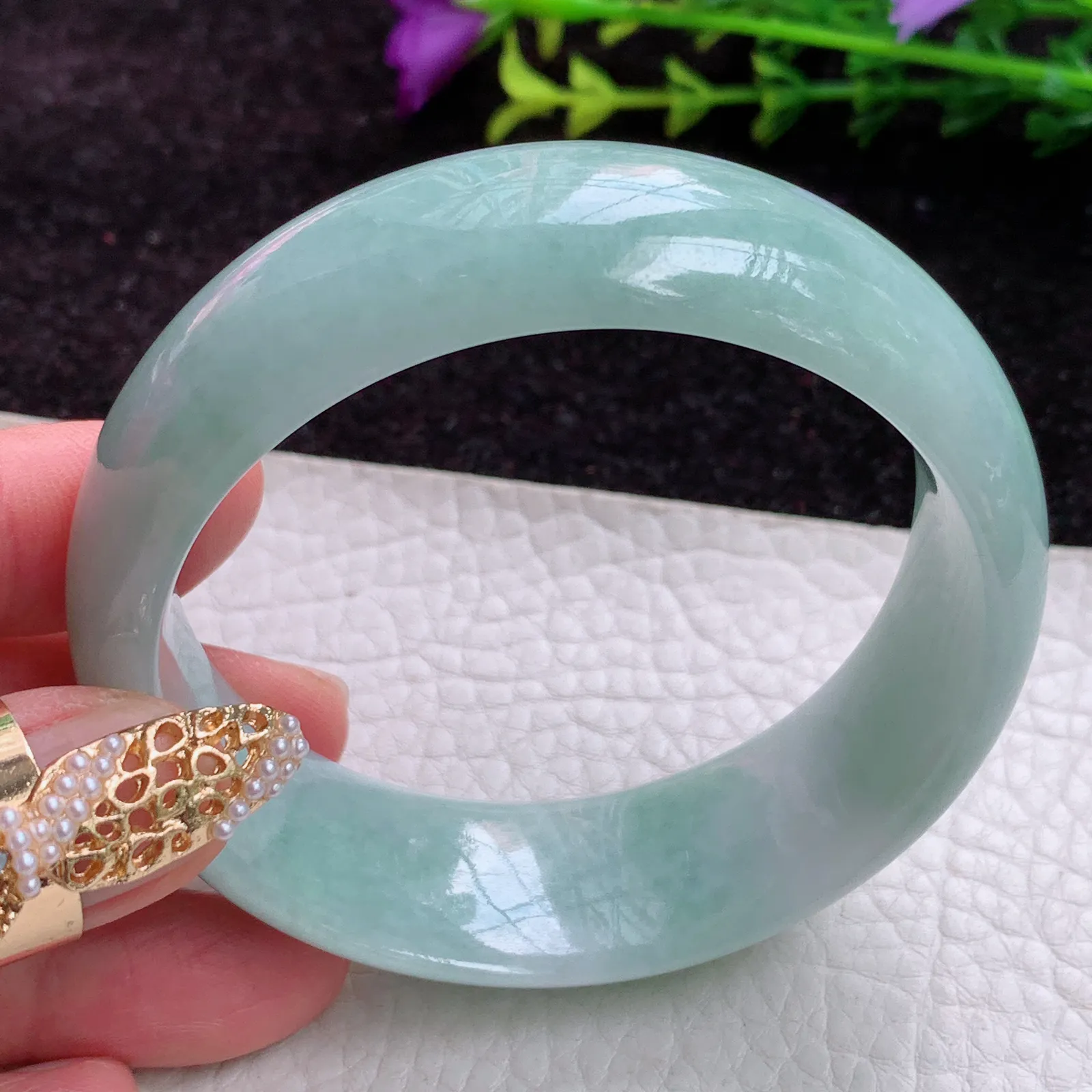 js实拍56*19.5*7.6轮胎镯 缅甸翡翠胶感清新百搭宽边玉手镯 玉手环