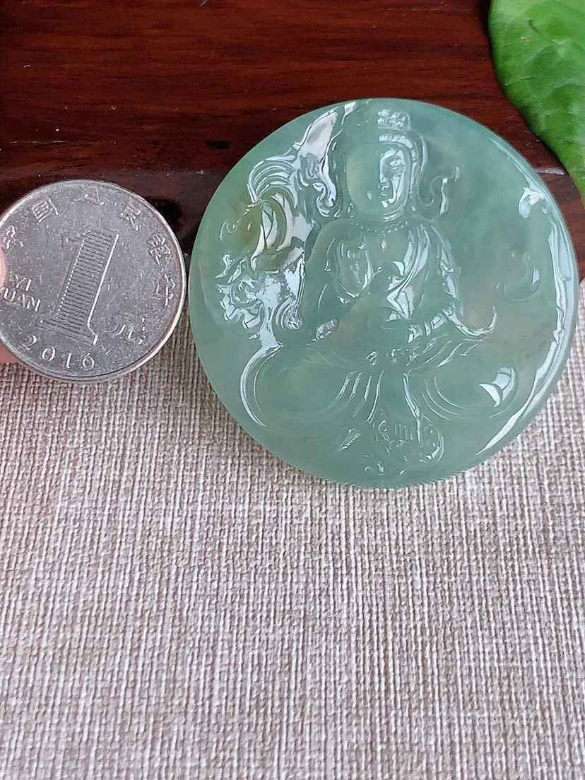 缅甸a货翡翠ddj老坑冰种飘黄翡普贤菩萨吊坠 整体47.6×6.5mm 28.00