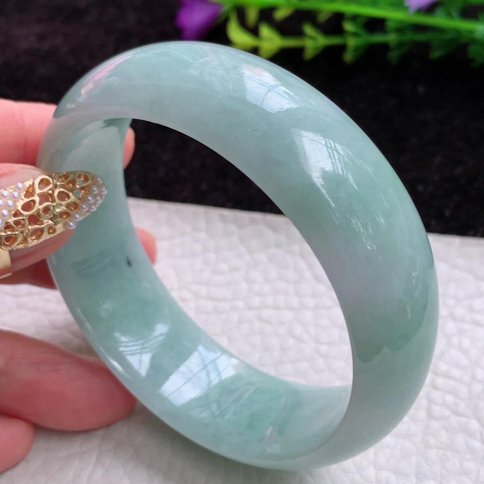 js实拍56*19.5*7.6轮胎镯 缅甸翡翠胶感清新百搭宽边玉手镯 玉手环