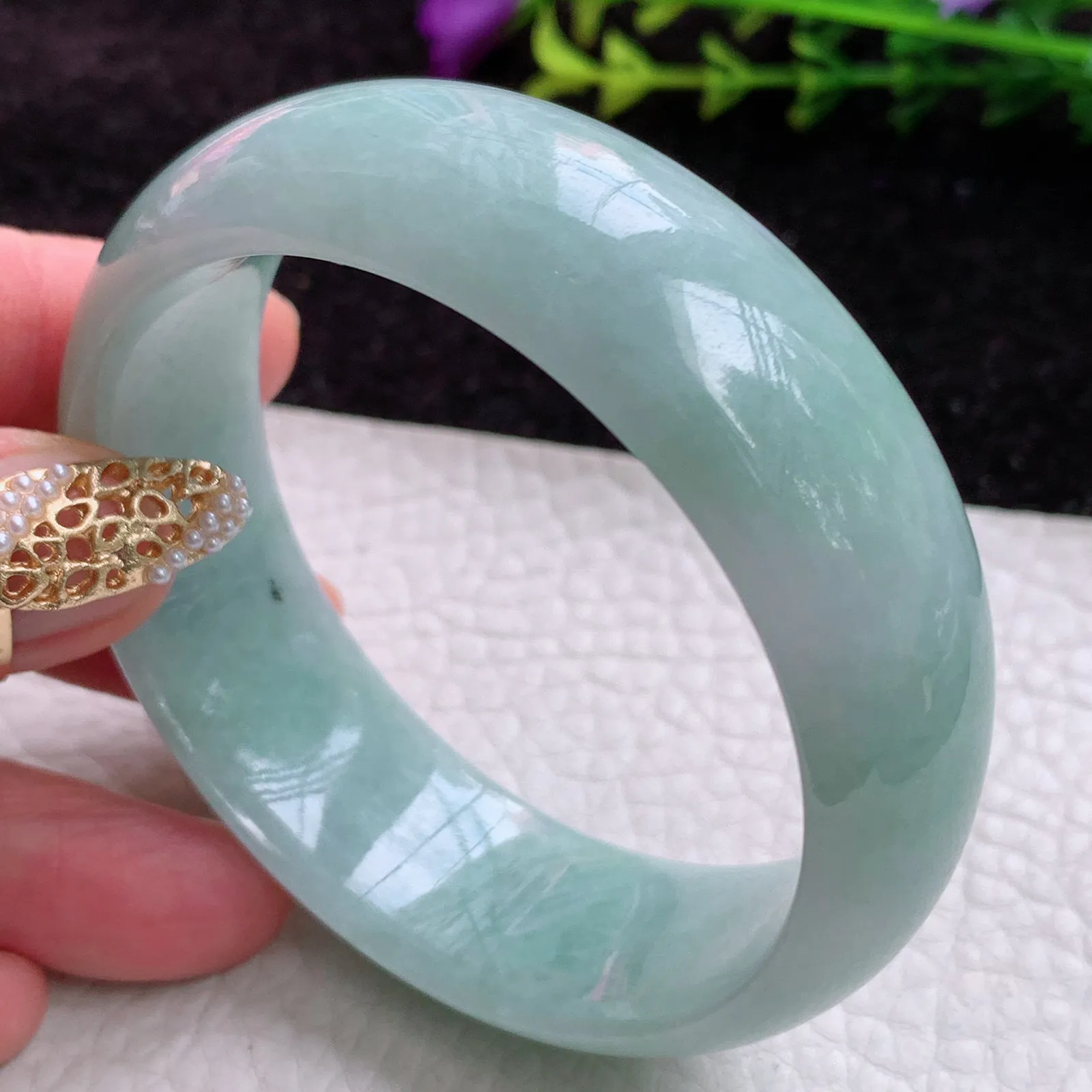 js实拍56*19.5*7.6轮胎镯 缅甸翡翠胶感清新百搭宽边玉手镯 玉手环