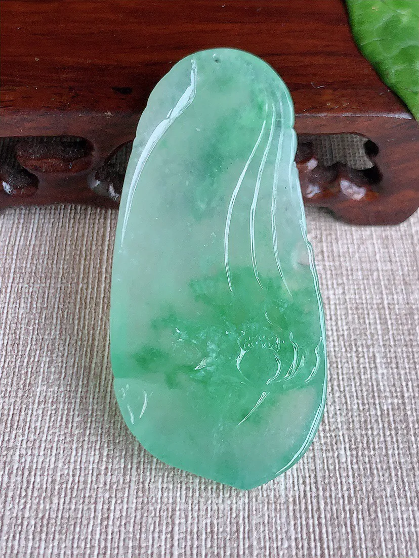 缅甸a货翡翠ddj老坑冰种飘绿招财貔貅吊坠 整体62×29.3×6.3mm 25.37