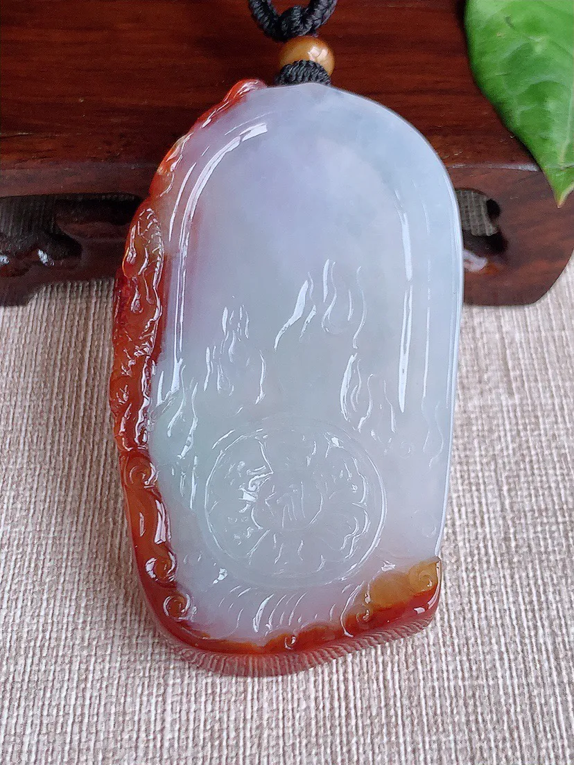 缅甸a货翡翠ddj老坑冰种飘红翡大势至菩萨吊坠  整体68.6×39.7×5.7mm 41.76