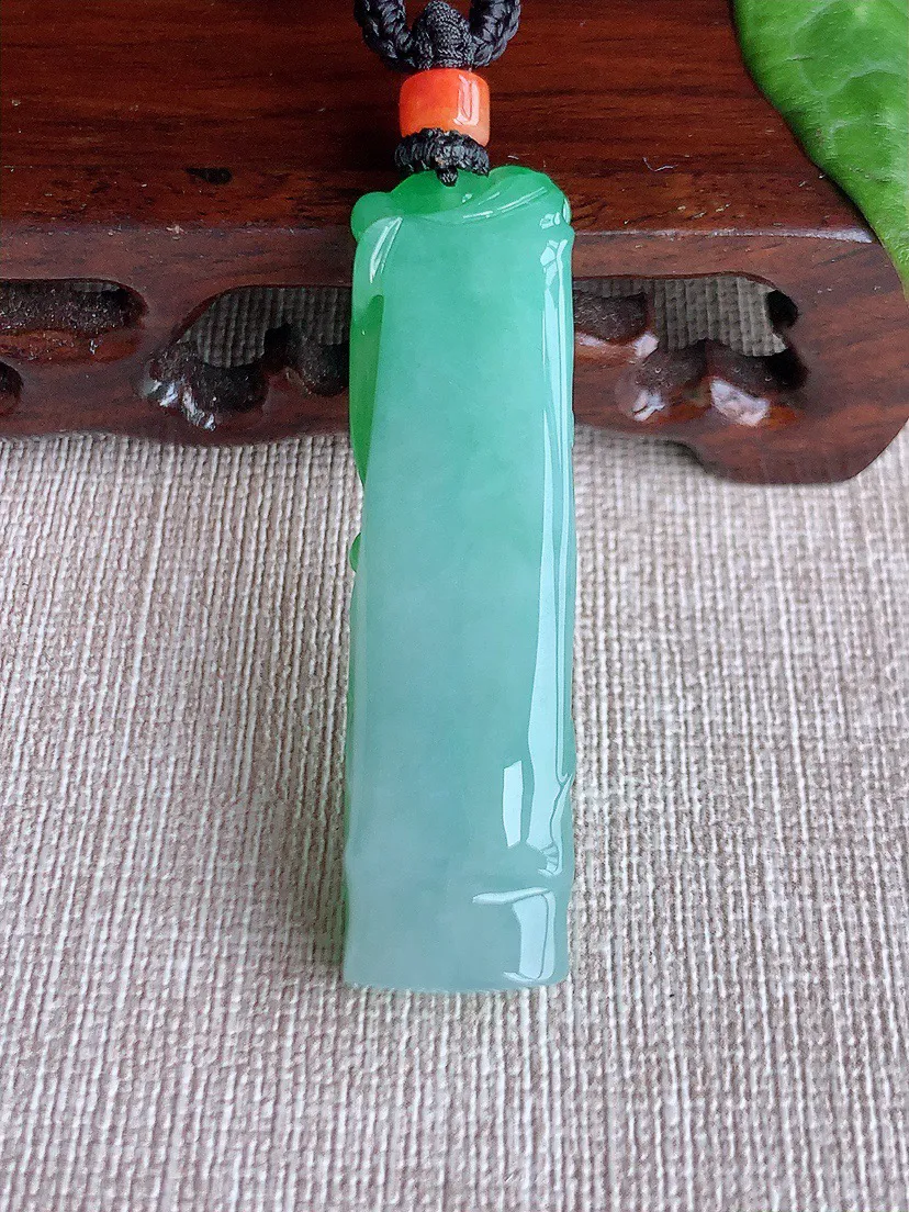 缅甸a货翡翠ddj老坑冰种飘绿竹节节节高升吊坠 整体52.3×13.3×11.4mm 22.49