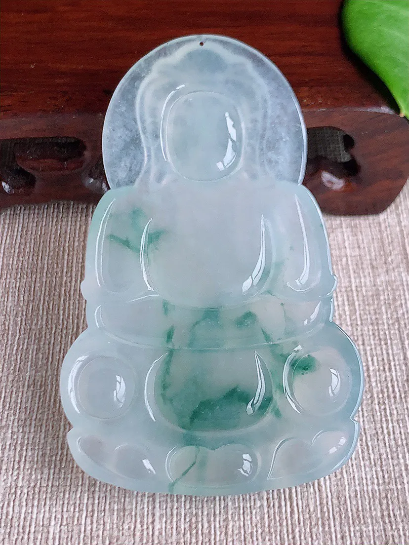 缅甸a货翡翠ddj老坑冰种飘花大正装观音吊坠 整体70.8×43×6.2mm 36.70