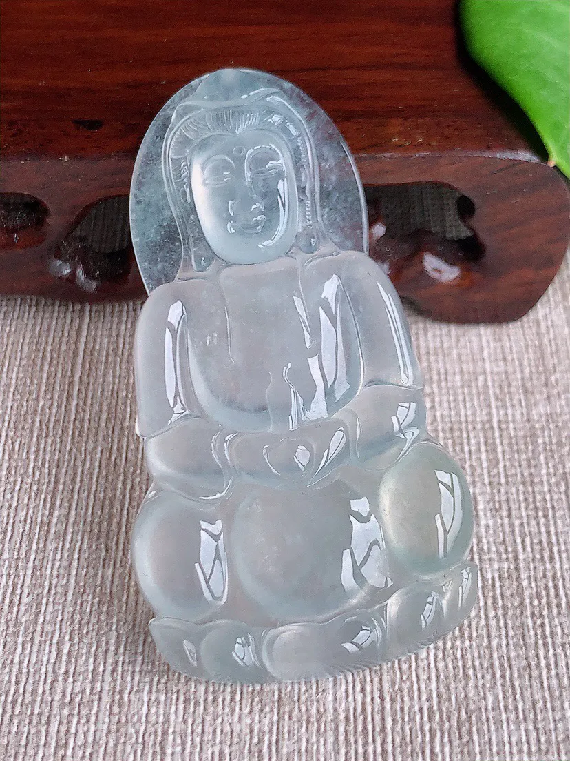 天然a货翡翠ddj老坑高冰种白月光正装观音吊坠59.6×31.7×5.4mm 19.85