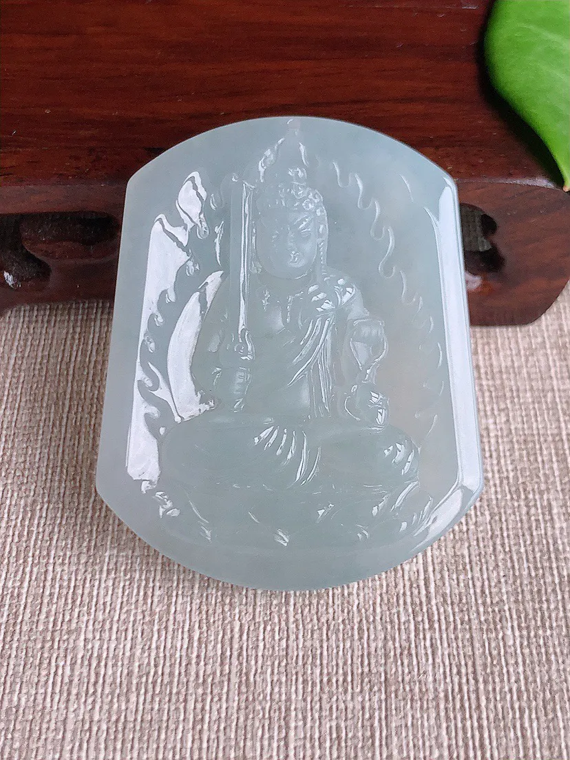 缅甸a货翡翠ddj老坑冰种晴水一刀切大日如来吊坠 整体52×41.6×5.6mm 27.23