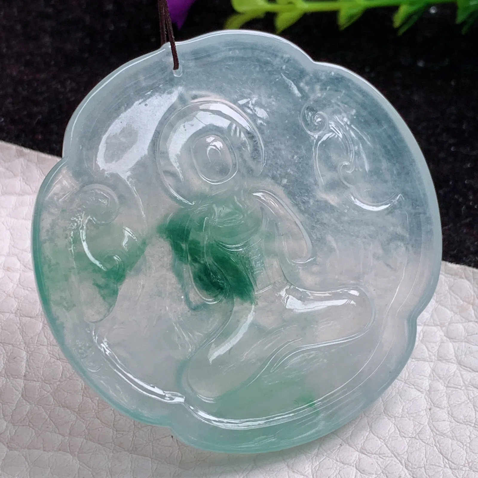 cy实拍55*6缅甸翡翠冰飘花雪花观音圆牌 翡翠观音玉吊坠 玉挂件