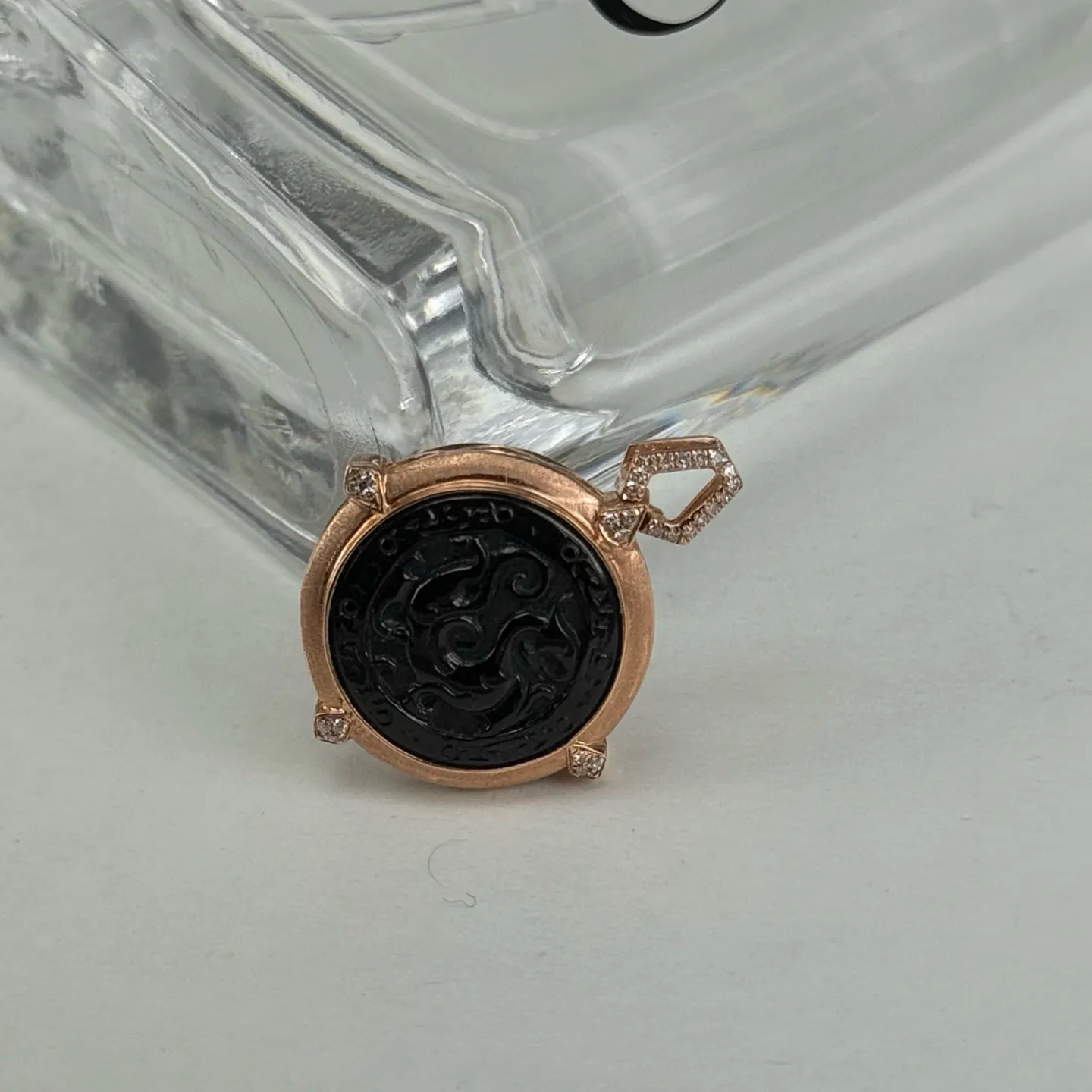 18k墨翠仿古龙牌 种好色正 黑度极好 打灯通透 油性十足