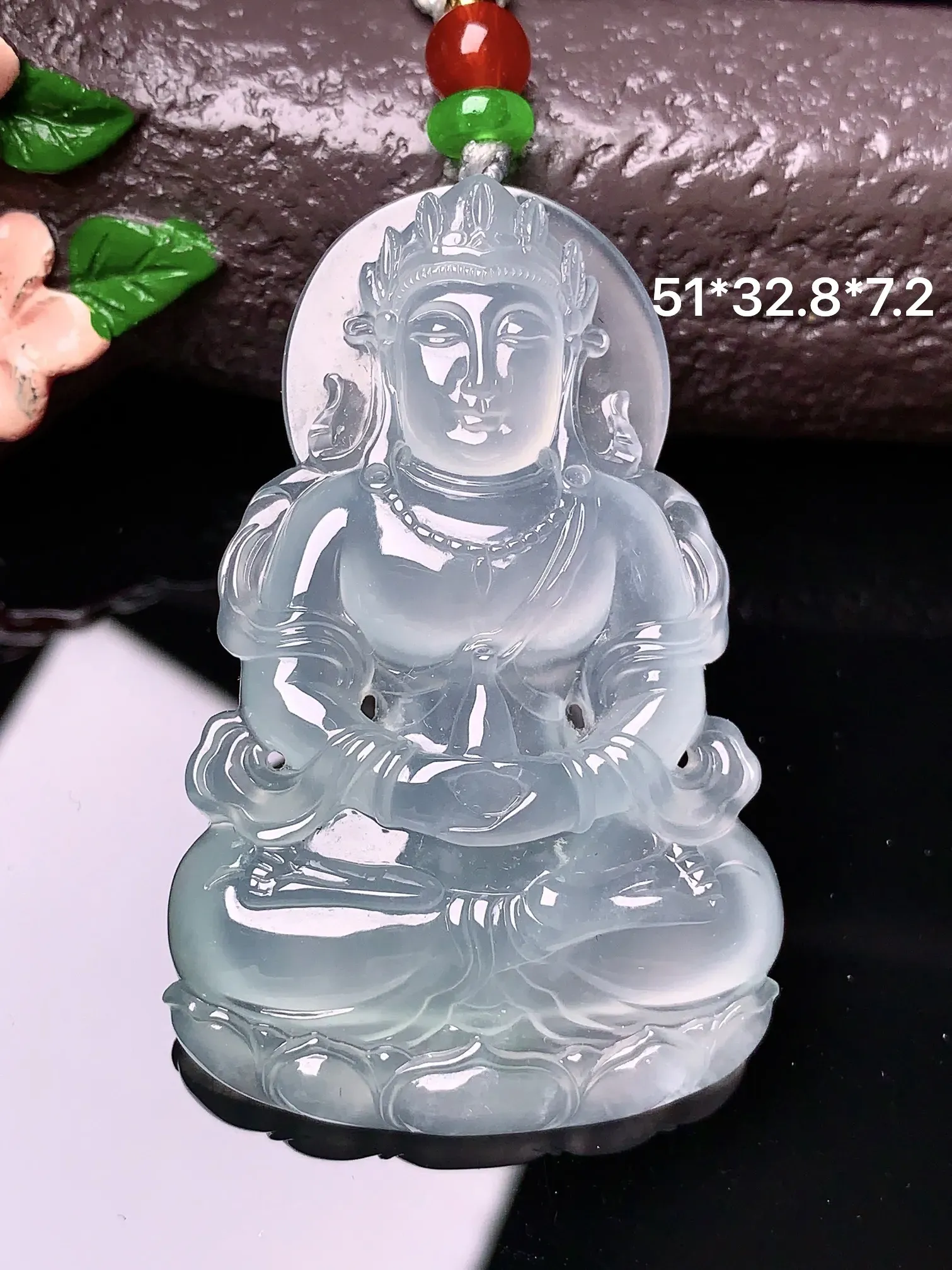 冰种度母观音吊坠 玉质细腻 色泽艳丽 整体尺寸51*32.8*7.2
