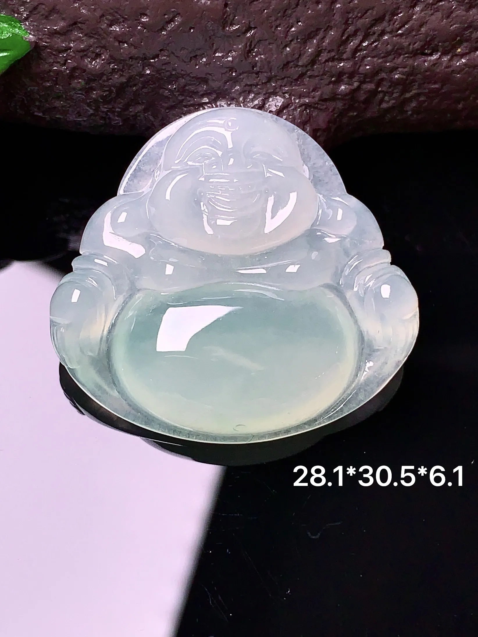 冰种佛公吊坠 玉质细腻 色泽艳丽 整体尺寸28.1*30.5*6.1
