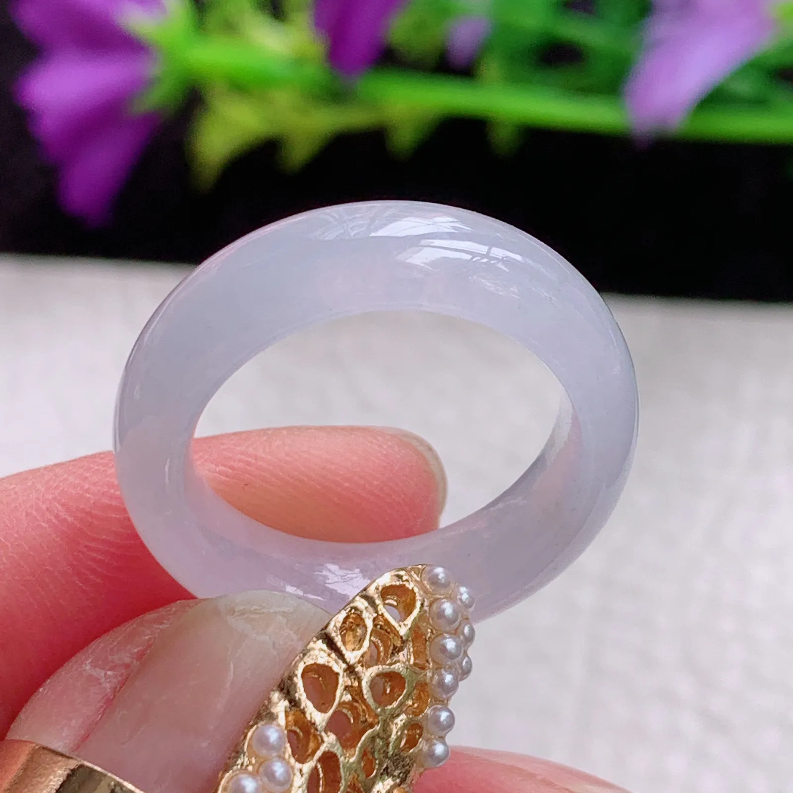 实拍sl缅甸A货翡翠纯美17mm内径翡翠戒指 玉指环17*5.9*3.5mm