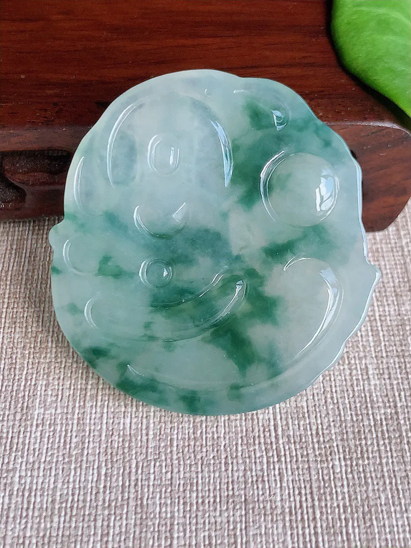 缅甸a货翡翠ddj老坑冰种飘花文殊菩萨吊坠 整体51×48.5×5mm 25.62