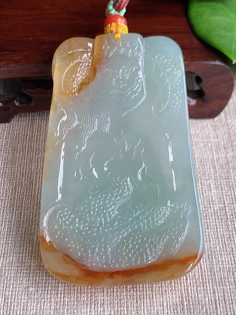 缅甸a货翡翠ddj老坑冰种飘黄翡普贤菩萨吊坠 整体70.4×42.4×9.7mm 69.17