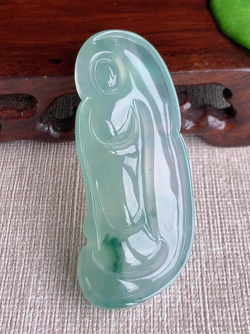 缅甸a货翡翠ddj老坑冰种飘花大势至菩萨吊坠 整体56.7×23×8.7mm 22.00