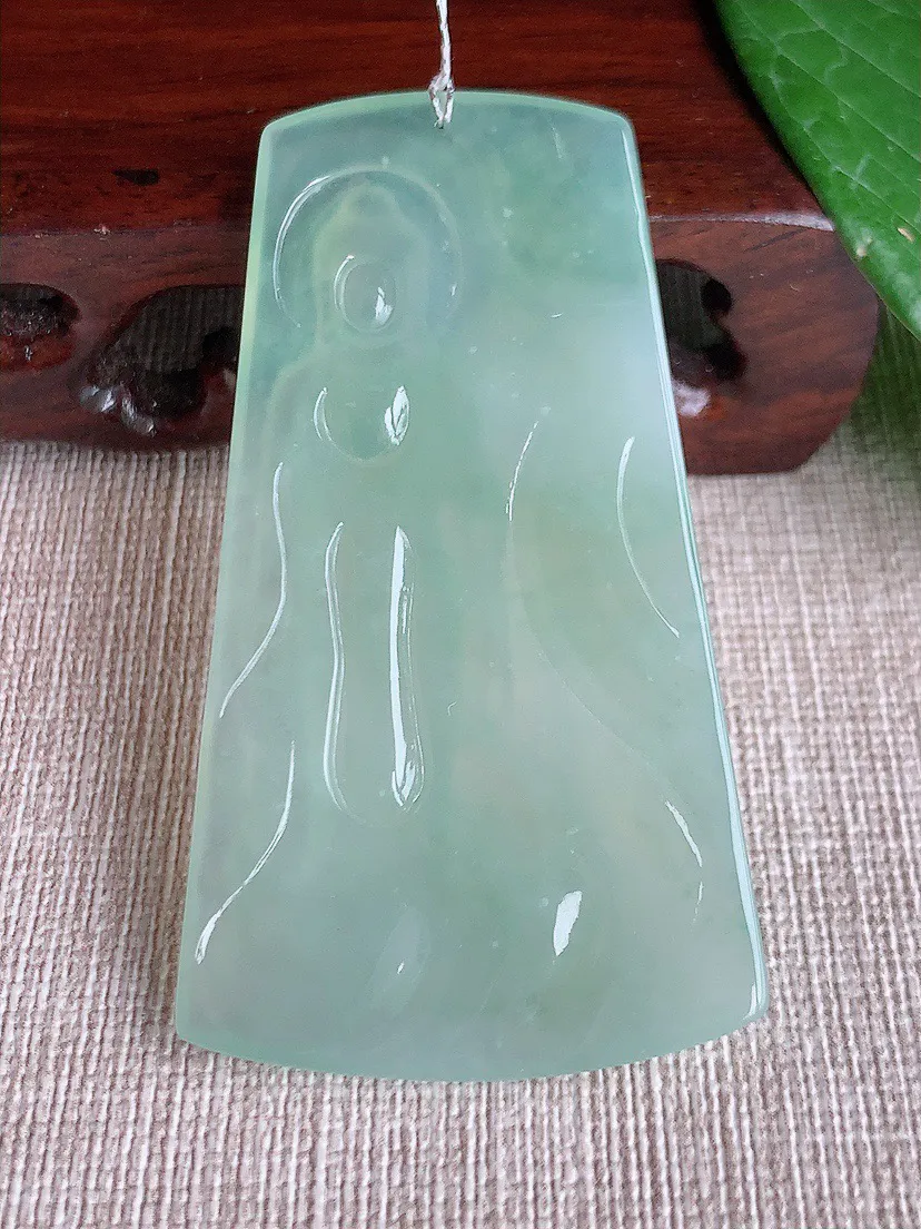 缅甸a货翡翠ddj老坑冰种晴水大日如来吊坠 整体61×34.3×4.3mm 19.48