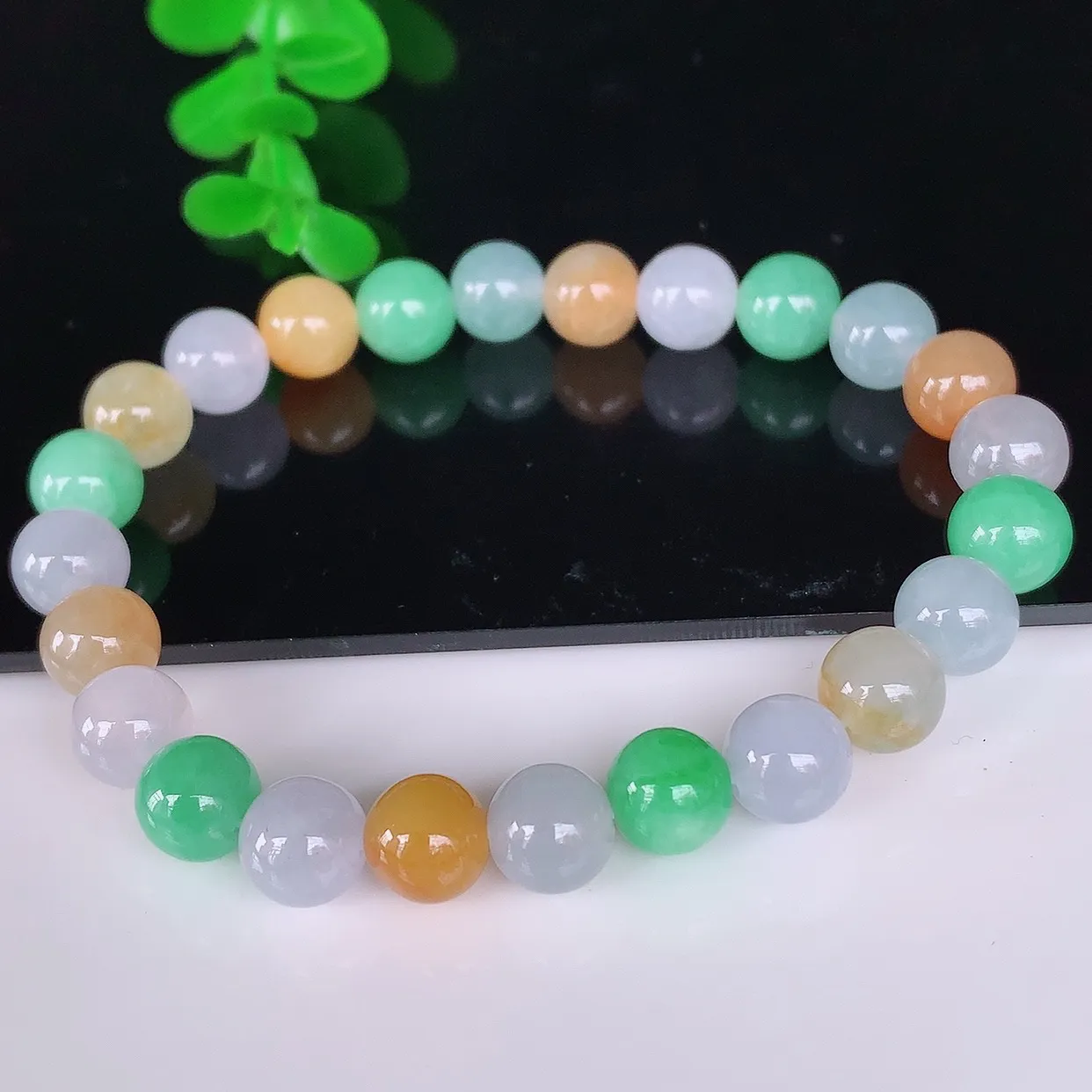 自然光实拍，冰润冰糯种多彩圆珠翡翠手串手链，种老水足，冰清玉润  颜色漂亮  #46.15取一尺寸8