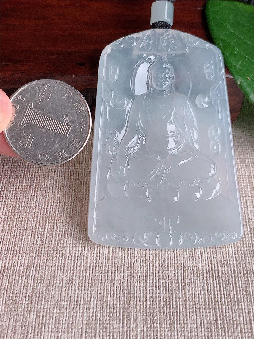 缅甸a货翡翠ddj老坑冰种白月光大日如来吊坠 整体63.3×42.8×4.5mm 36.46