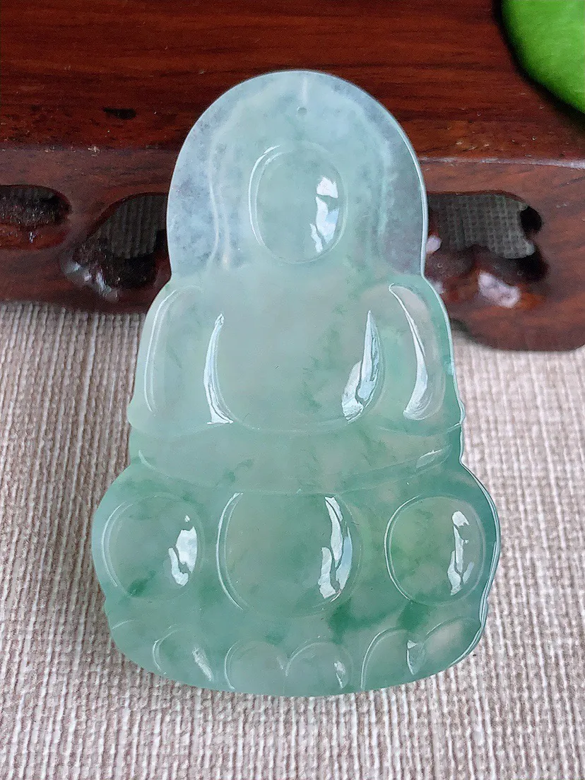 缅甸a货翡翠ddj老坑冰种飘花正装观音吊坠 整体52.8×33×5.4mm 16.90