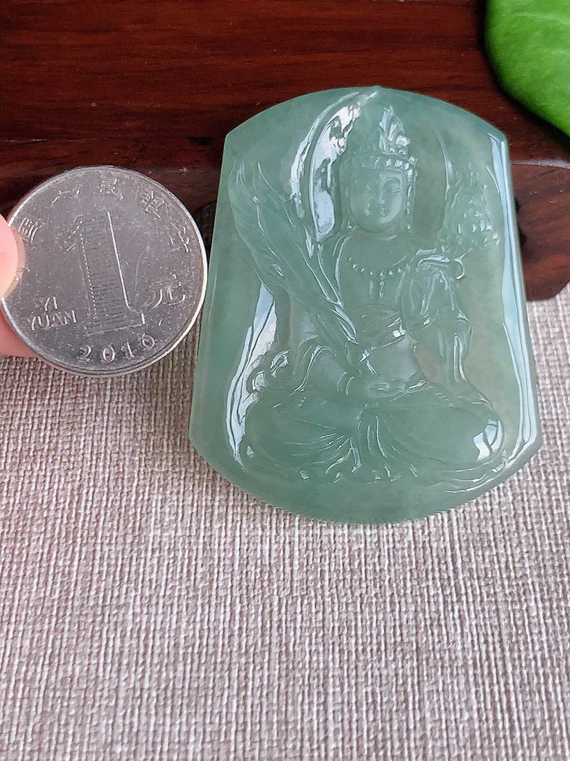 缅甸a货翡翠ddj老坑冰种晴底虚空藏菩萨吊坠 整体52.2×41.4×4.4mm 20.75