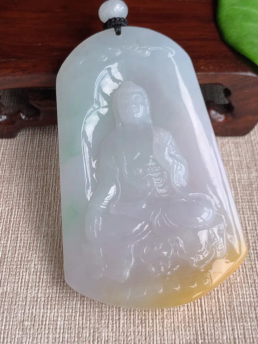 缅甸a货翡翠ddj老坑冰种黄加绿双彩阿弥陀佛吊坠 整体72.6×44×9.2mm 58.30