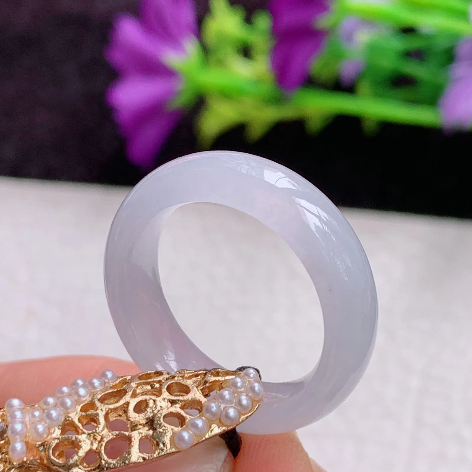 实拍sl缅甸A货翡翠纯美17mm内径翡翠戒指 玉指环17*5.9*3.5mm