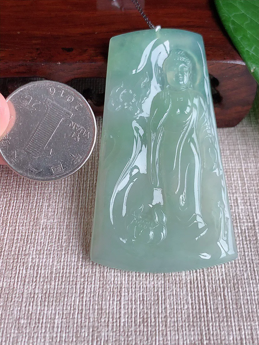 缅甸a货翡翠ddj老坑冰种晴水大日如来吊坠 整体61×34.3×4.3mm 19.48