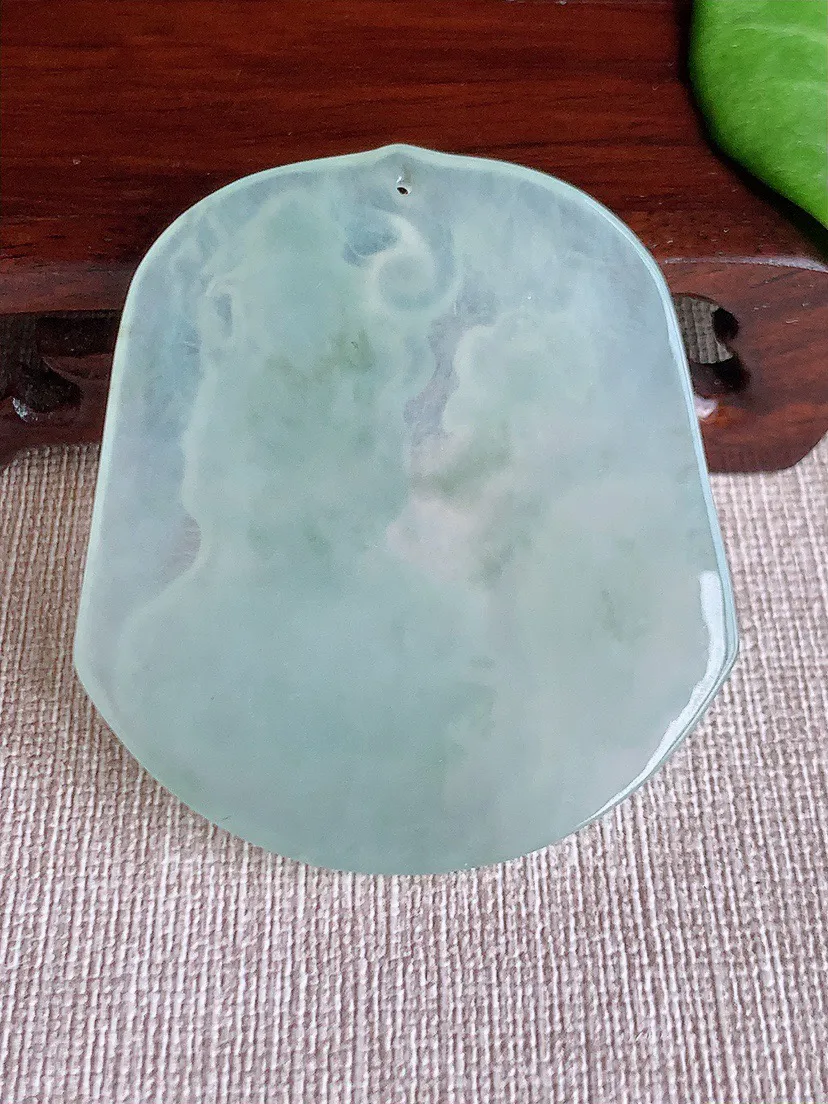 缅甸a货翡翠ddj老坑冰种晴水一刀切普贤菩萨吊坠 整体54.4×48.7×5.2mm 28.20