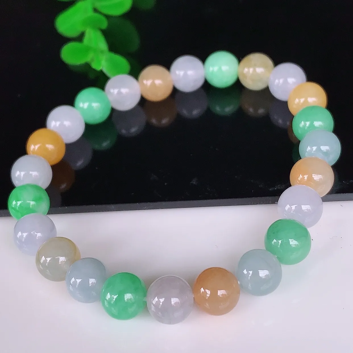 自然光实拍，冰润冰糯种多彩圆珠翡翠手串手链，种老水足，冰清玉润  颜色漂亮  #46.15取一尺寸8
