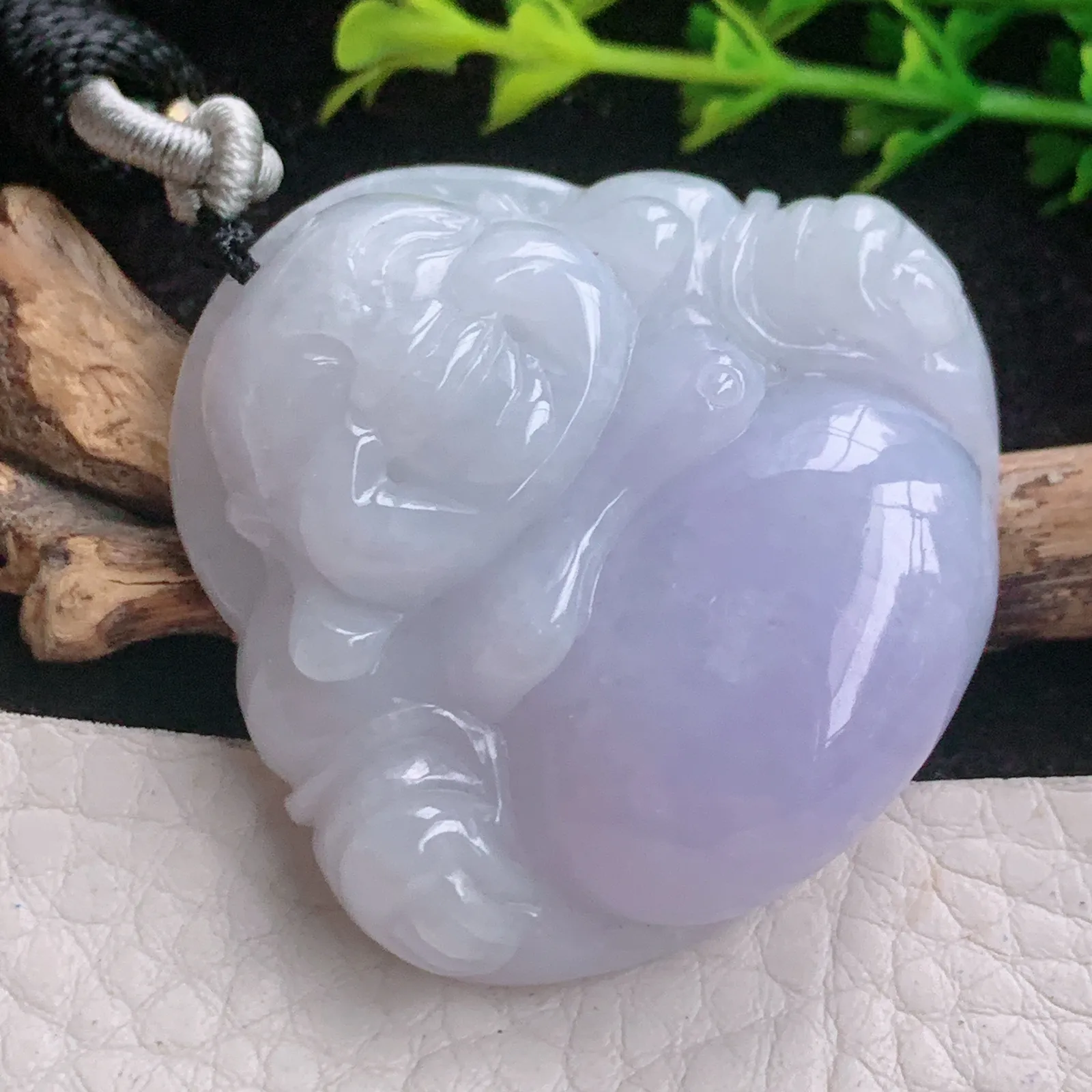 zen实拍38.6/41.9/12.3缅甸A货翡翠冰润甜美紫罗兰佛公 开心佛玉吊坠 玉项坠