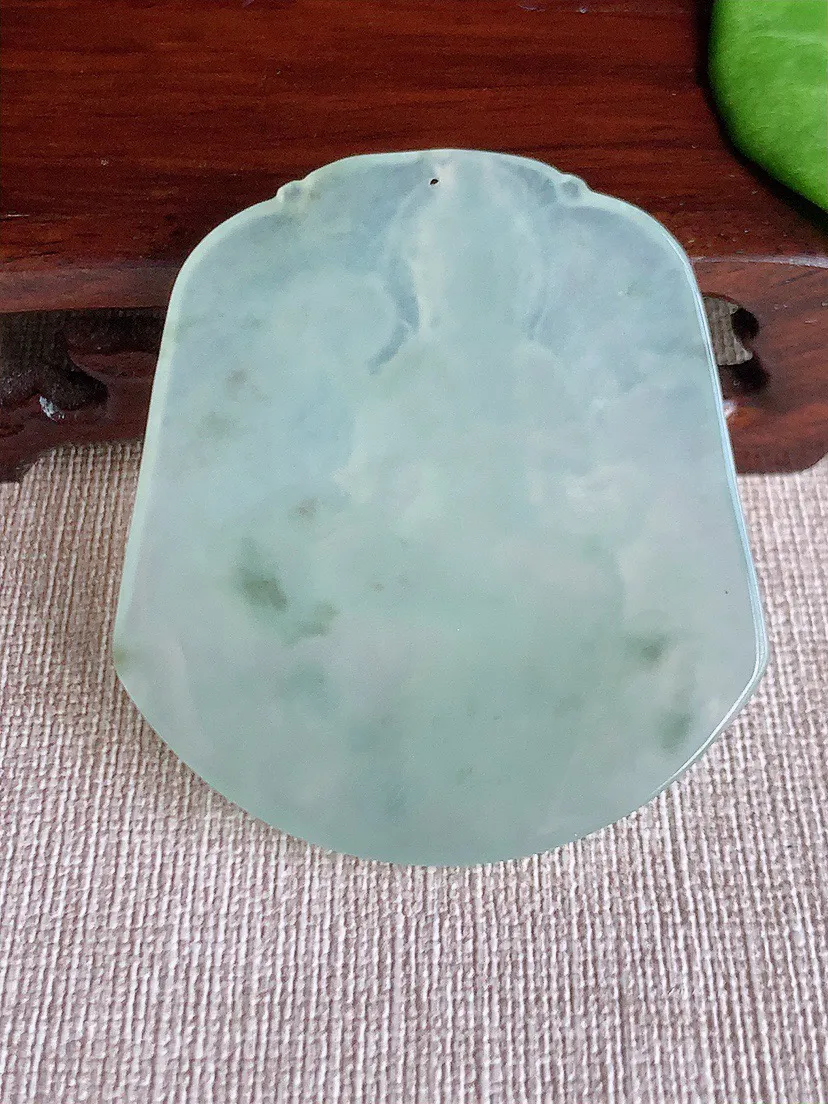 缅甸a货翡翠ddj老坑冰种晴水一刀切文殊菩萨吊坠 整体53.6×48.5×5.6mm 28.28