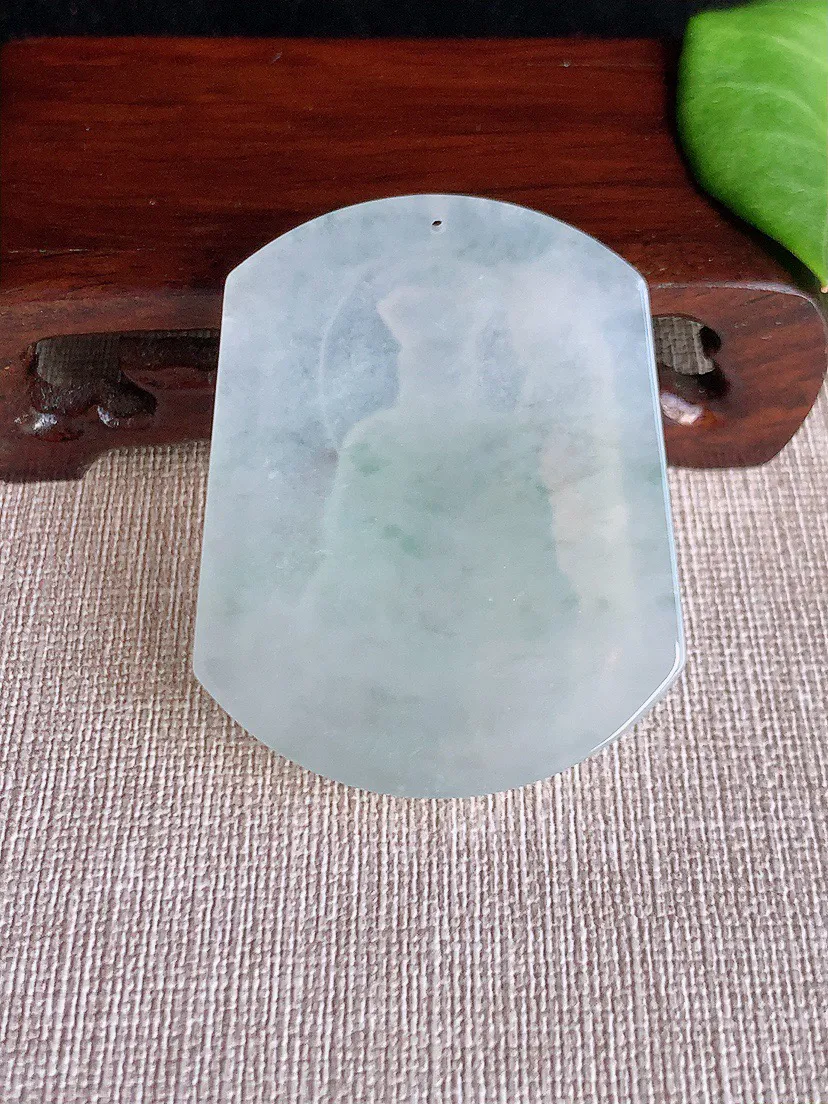 缅甸a货翡翠ddj老坑冰种一刀切地藏王菩萨吊坠 整体52.4×42.2×5.4mm 27.10