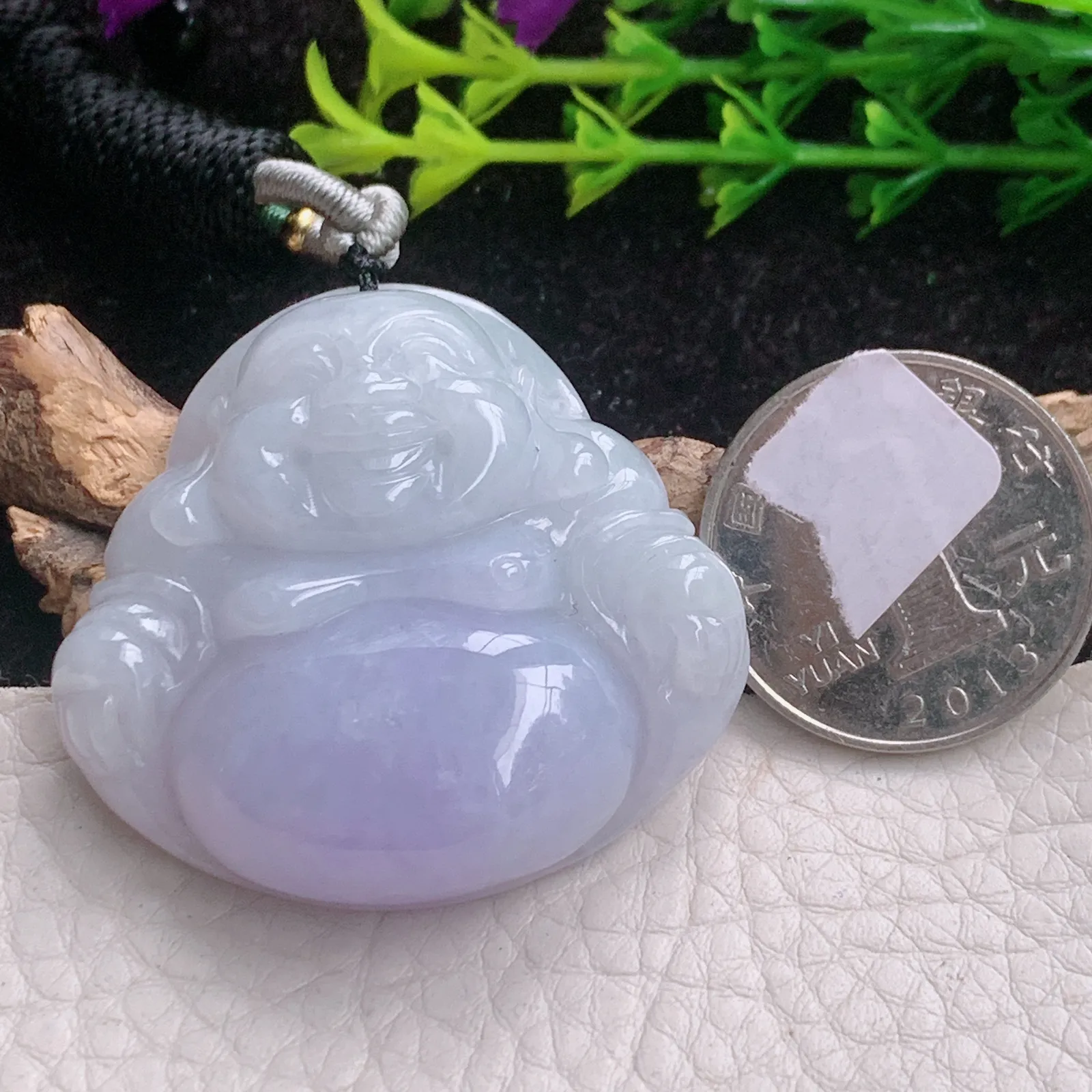 zen实拍38.6/41.9/12.3缅甸A货翡翠冰润甜美紫罗兰佛公 开心佛玉吊坠 玉项坠