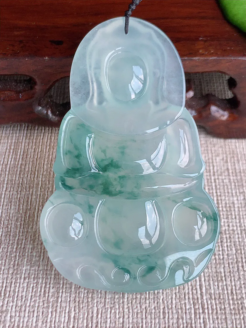 缅甸a货翡翠ddj老坑冰种飘花正装观音吊坠 整体55.4×35×5.7mm 18.78