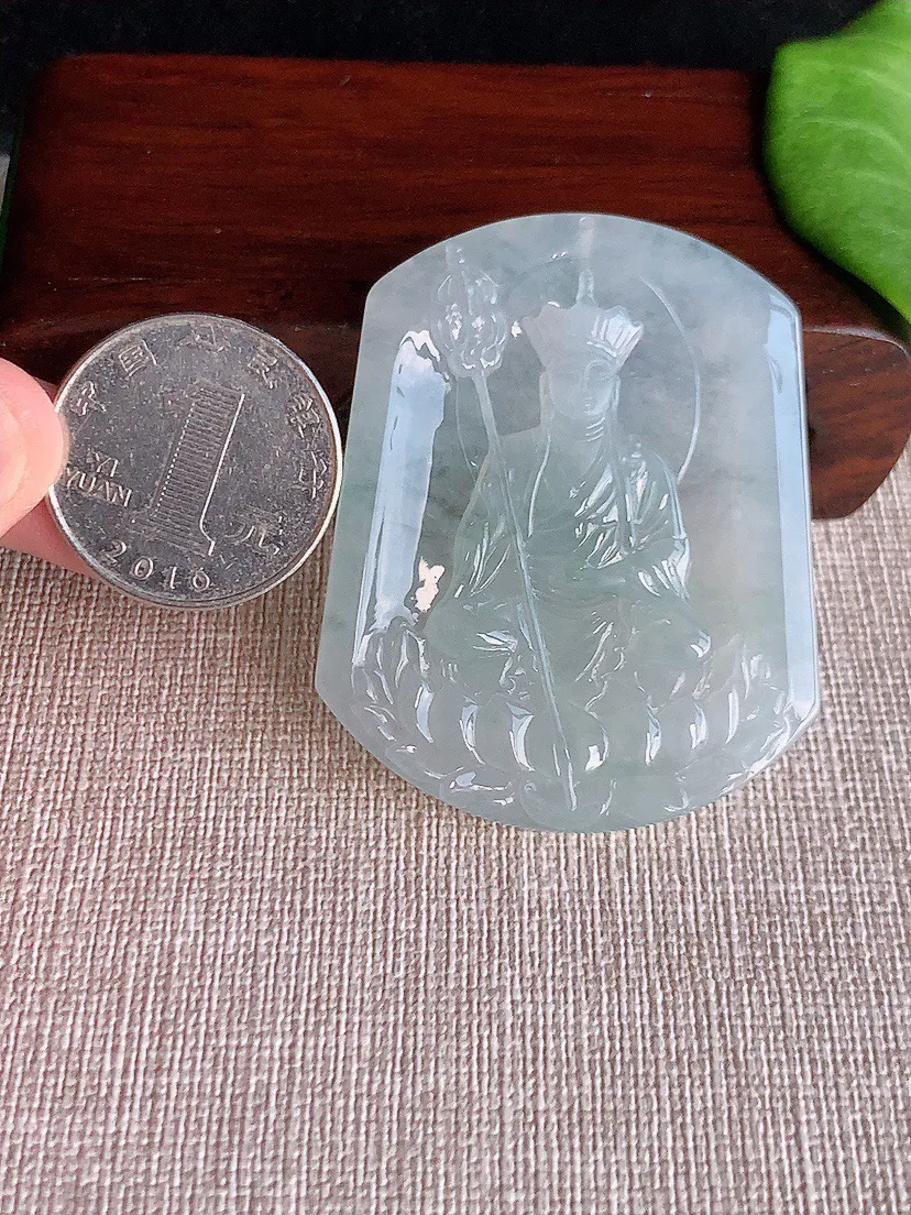 缅甸a货翡翠ddj老坑冰种一刀切地藏王菩萨吊坠 整体52.4×42.2×5.4mm 27.10