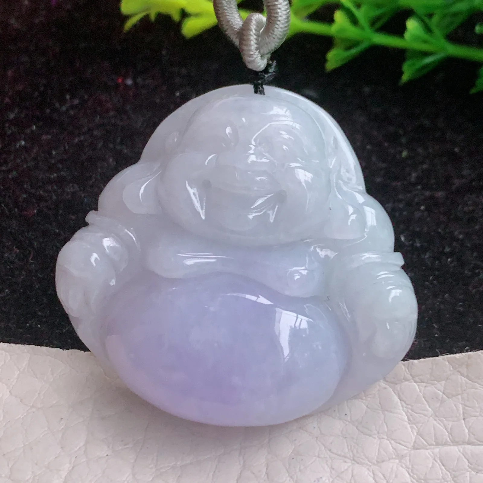 zen实拍38.6/41.9/12.3缅甸A货翡翠冰润甜美紫罗兰佛公 开心佛玉吊坠 玉项坠