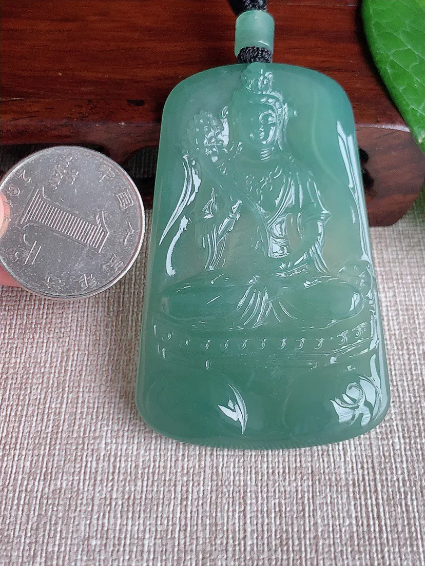 缅甸a货翡翠ddj老坑冰润晴底大势至菩萨吊坠 整体62.3×38.6×5.4mm 33.78