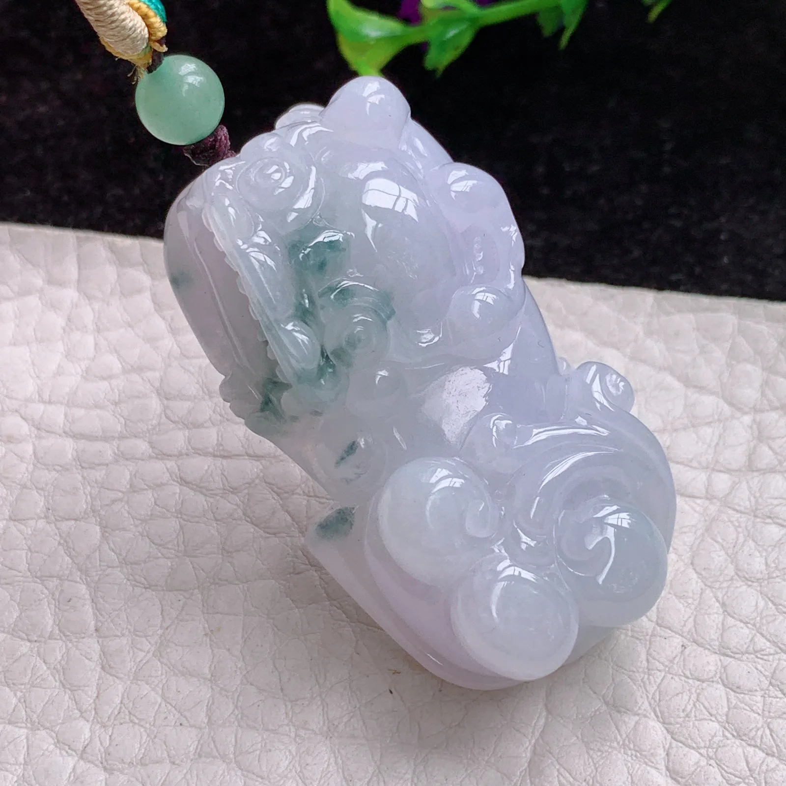 zen实拍47.5*24.8*13.5缅甸A货翡翠飘花霸王貔貅 皮休玉挂件 玉吊坠