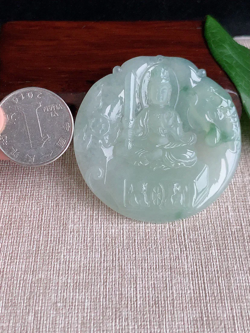 缅甸a货翡翠ddj老坑冰种飘花不动明王吊坠 整体53×52.5×5.3mm 29.76