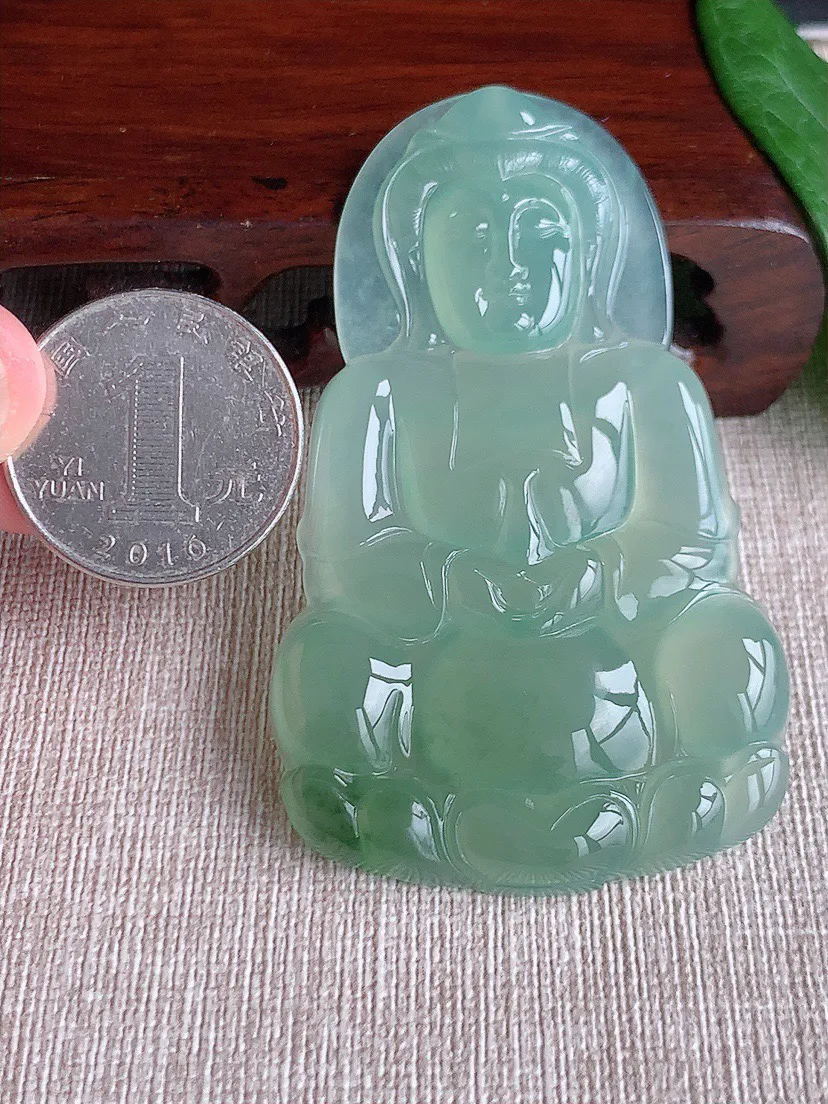 缅甸a货翡翠ddj老坑冰种晴水大正装观音吊坠 整体69.3×42×6mm 30.70