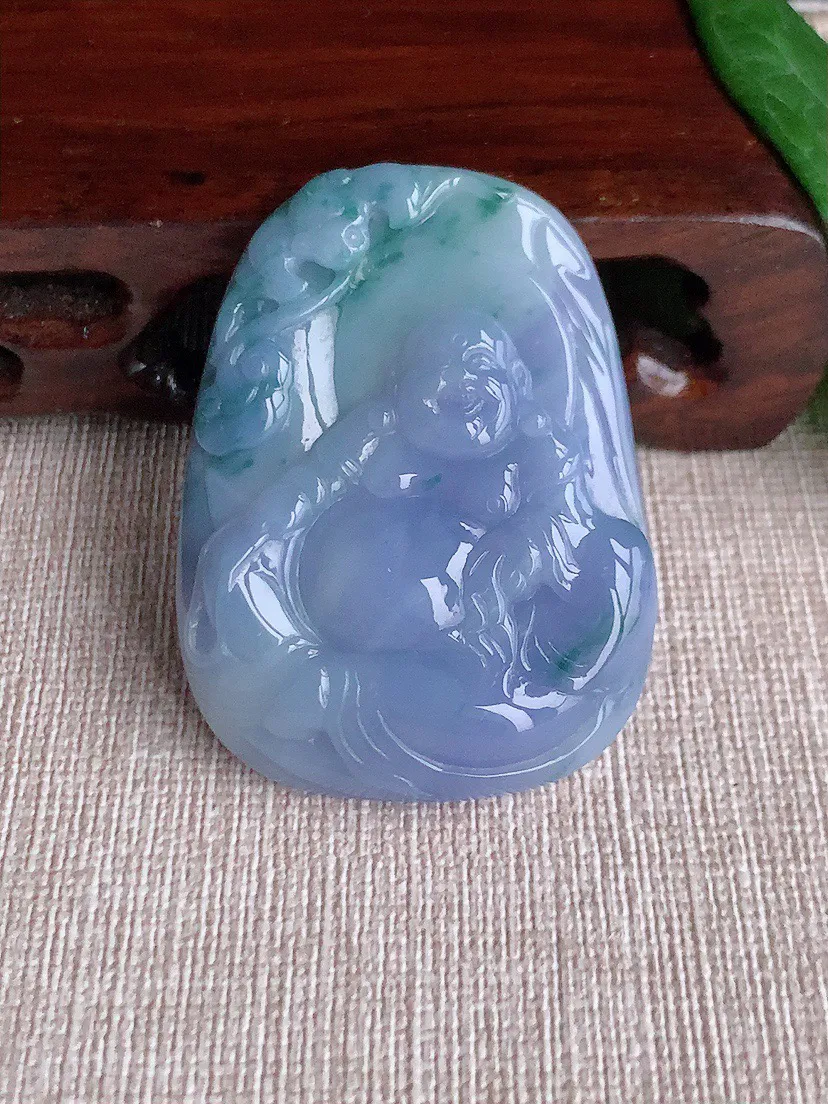 缅甸a货翡翠ddj老坑冰润紫罗兰飘花逍遥佛吊坠  整体45.8×34.2×8.5mm 25.92