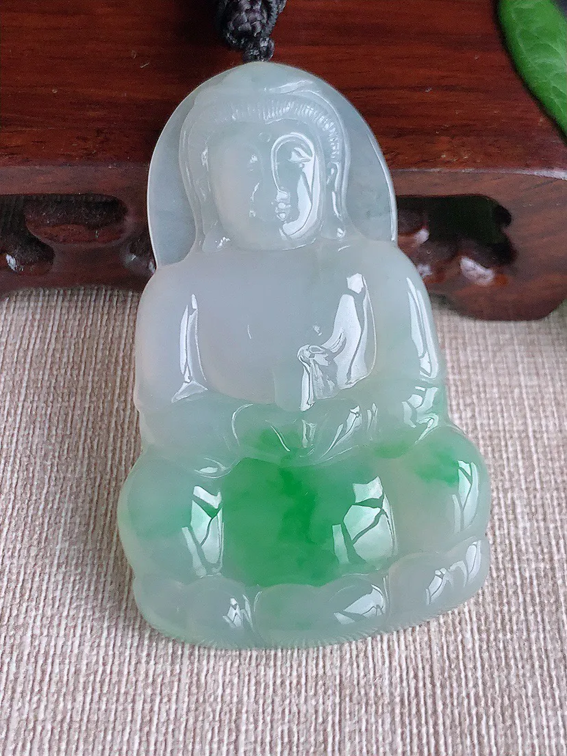 缅甸a货翡翠ddj老坑冰种飘阳绿正装观音吊坠  整体63.3×38.8×6mm 28.59