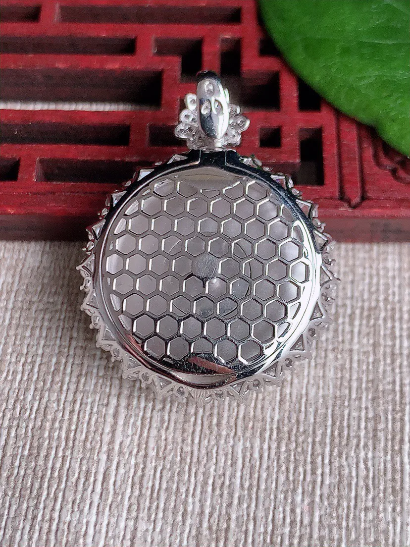 缅甸a货翡翠ddj老坑冰种18K金镶嵌满绿平安扣吊坠 整体33×25.5×10裸石21.3mm 9.36