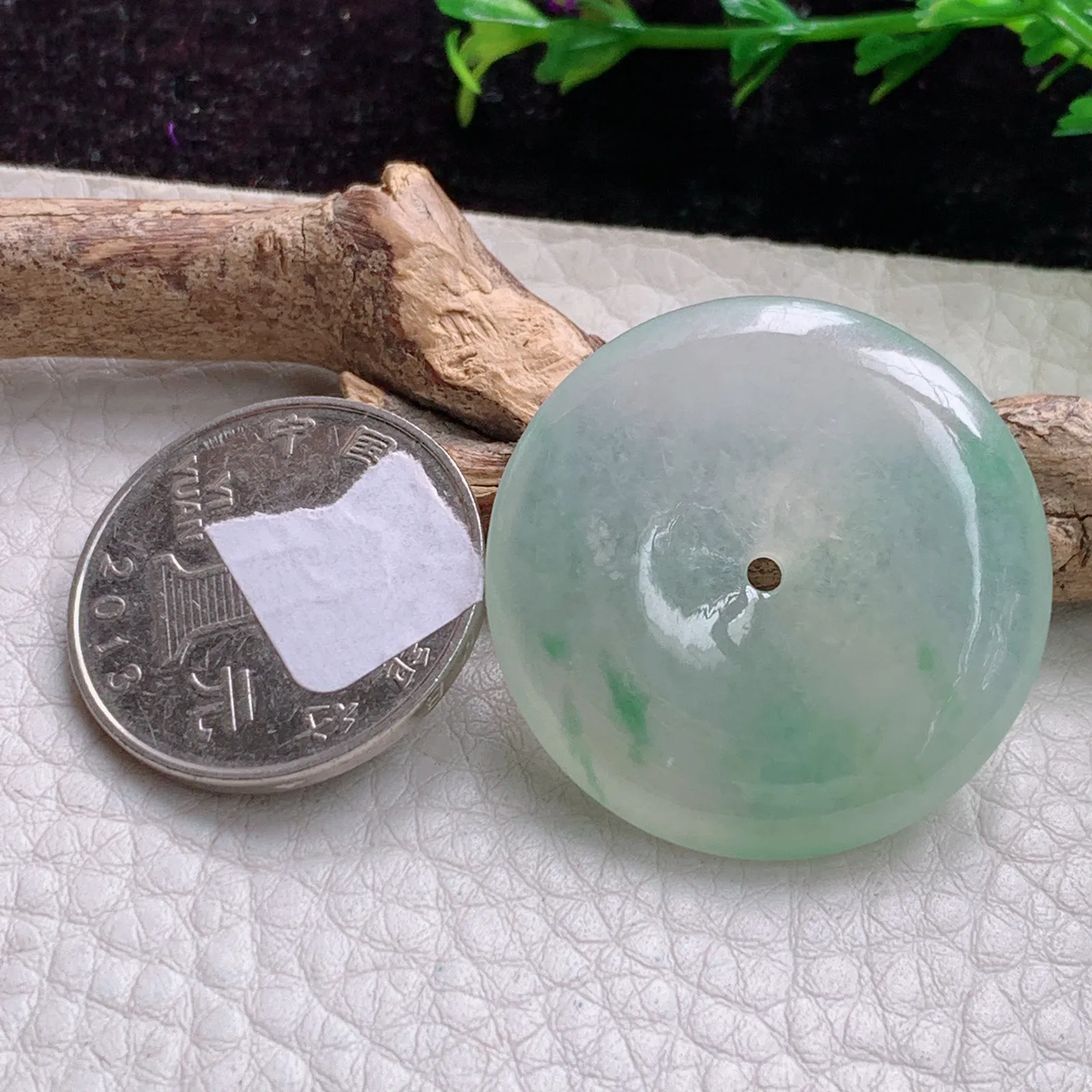 cy实拍31.6*6.2缅甸A货翡翠冰飘花平安扣 玉扣玉吊坠 玉挂件