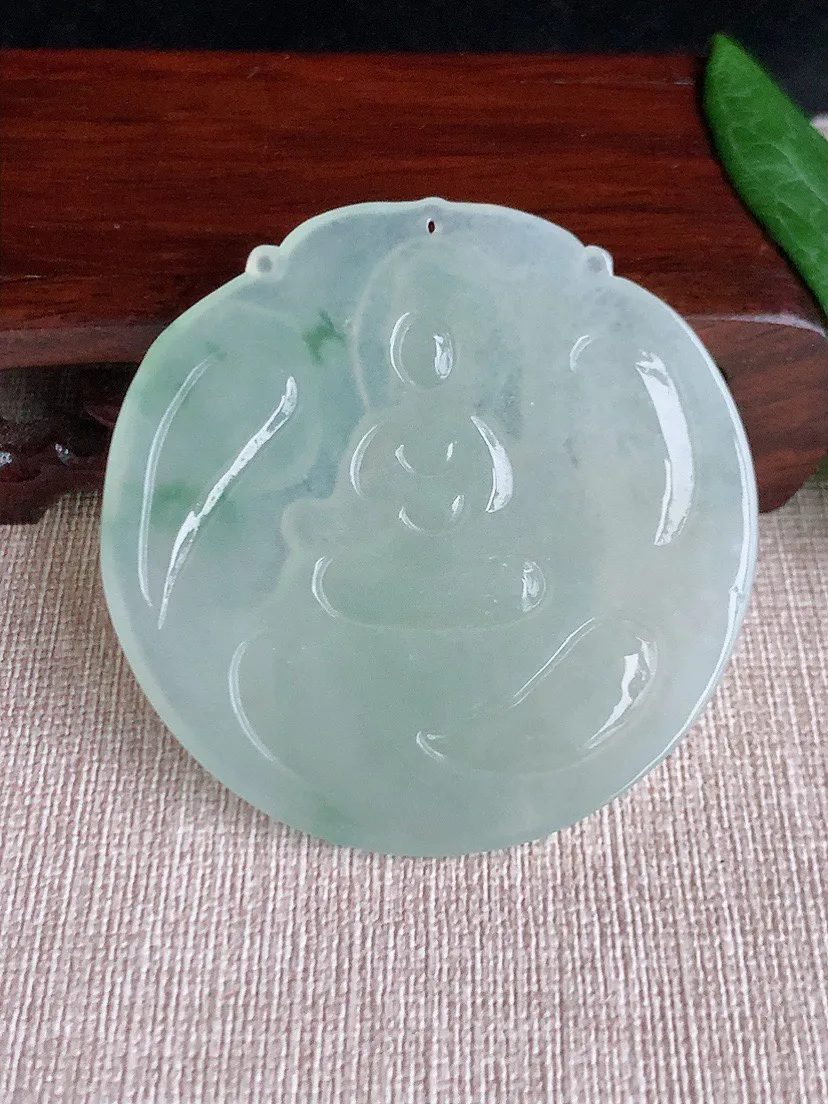 缅甸a货翡翠ddj老坑冰种飘花不动明王吊坠 整体53×52.5×5.3mm 29.76