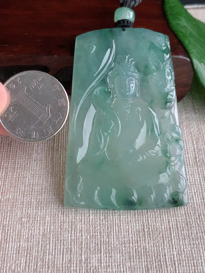 缅甸a货翡翠ddj老坑冰种飘花普贤菩萨吊坠 整体66.2×41.4×5.2mm 41.20