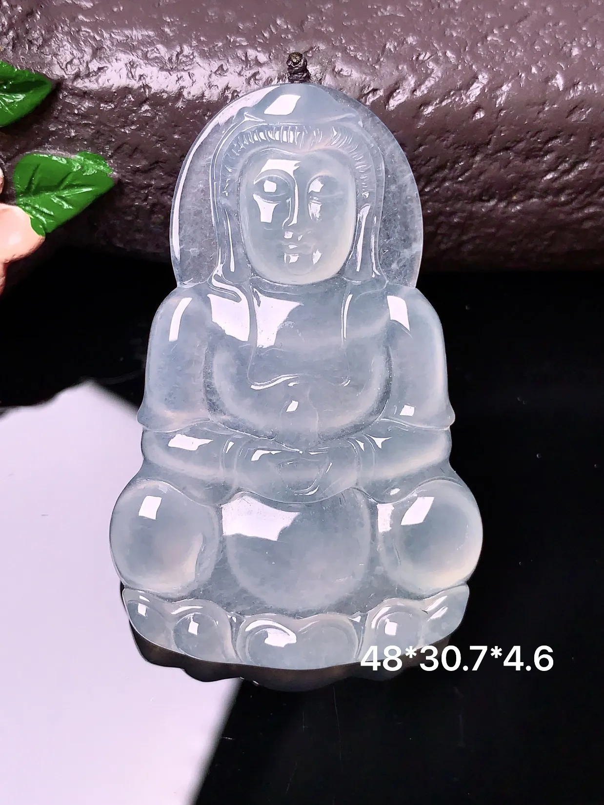 冰种观音菩萨吊坠 玉质细腻 色泽艳丽 整体尺寸48*30.7*4.6
