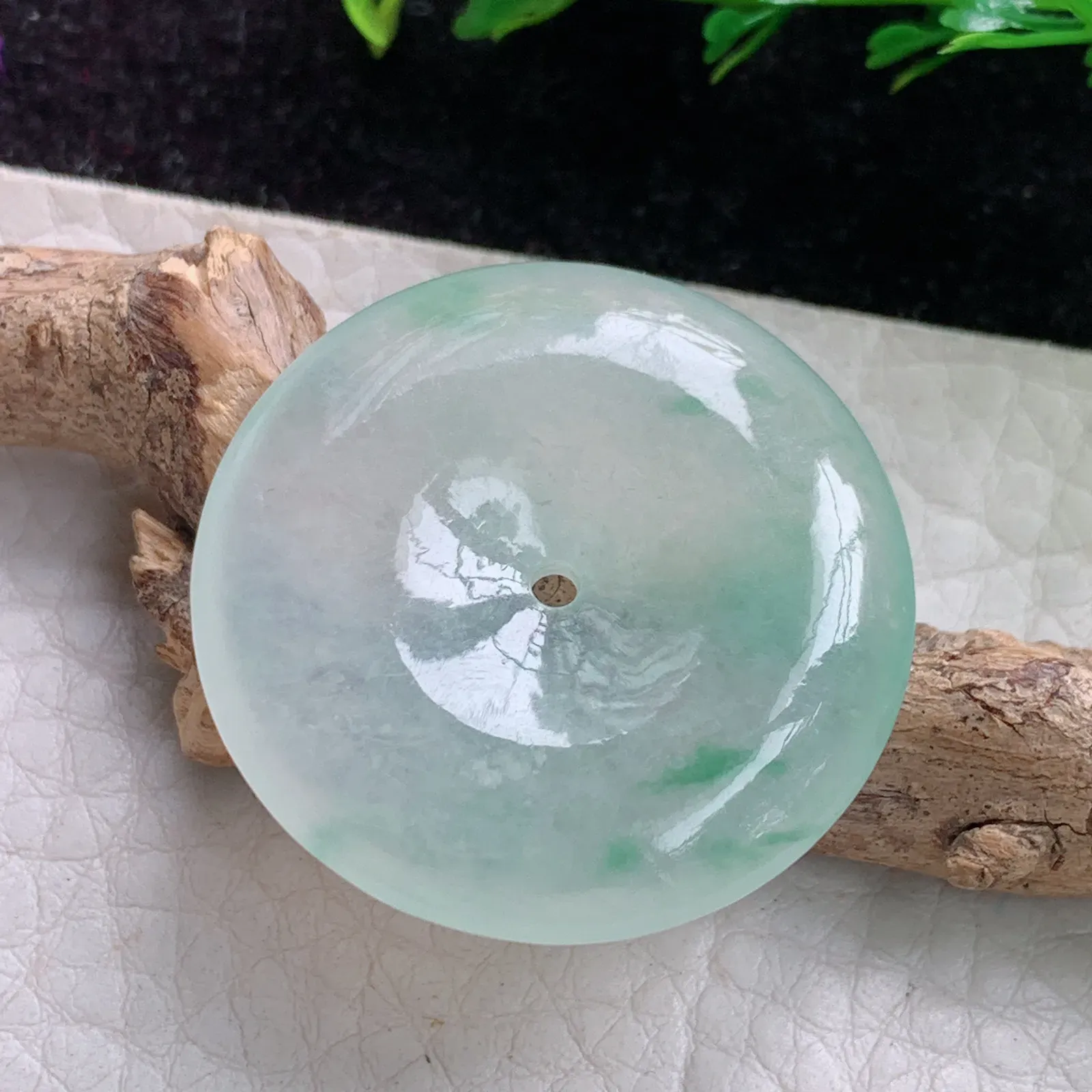 cy实拍31.6*6.2缅甸A货翡翠冰飘花平安扣 玉扣玉吊坠 玉挂件